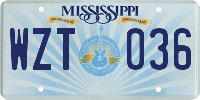MS license plate WZT036