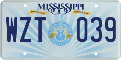 MS license plate WZT039