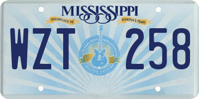 MS license plate WZT258