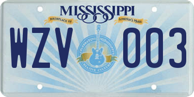 MS license plate WZV003