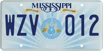 MS license plate WZV012
