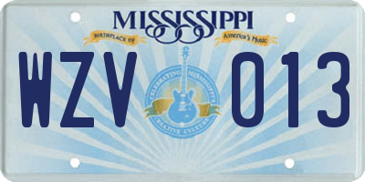 MS license plate WZV013