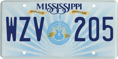 MS license plate WZV205