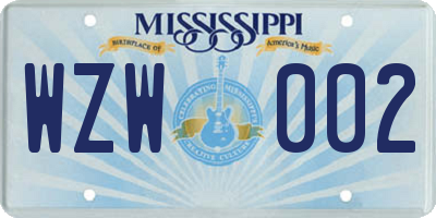 MS license plate WZW002