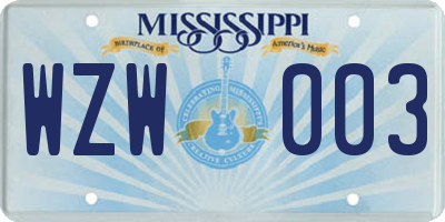 MS license plate WZW003