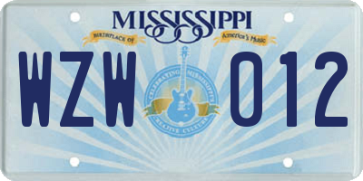 MS license plate WZW012