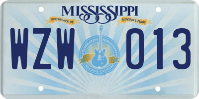 MS license plate WZW013