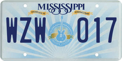 MS license plate WZW017