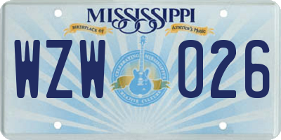 MS license plate WZW026