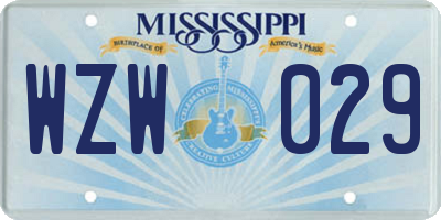 MS license plate WZW029