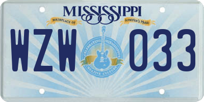 MS license plate WZW033