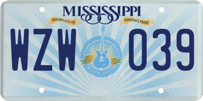 MS license plate WZW039