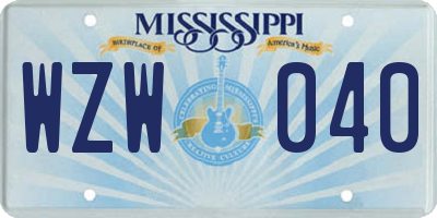 MS license plate WZW040