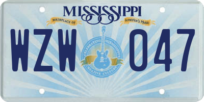MS license plate WZW047