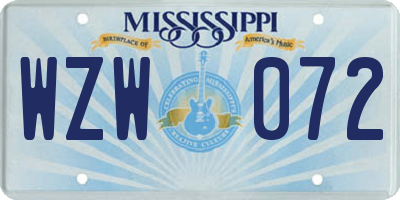 MS license plate WZW072