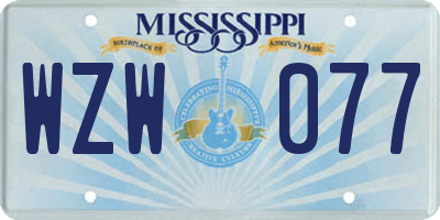MS license plate WZW077