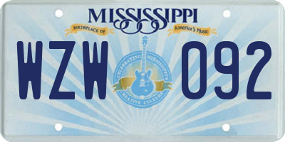 MS license plate WZW092