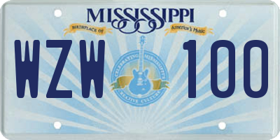 MS license plate WZW100