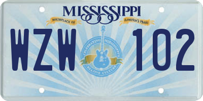 MS license plate WZW102