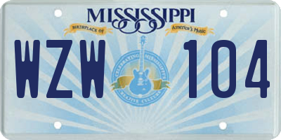 MS license plate WZW104