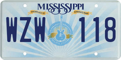 MS license plate WZW118