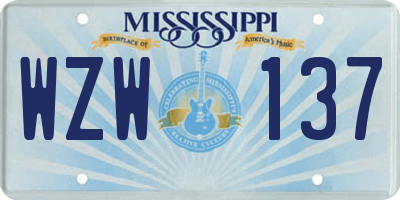 MS license plate WZW137