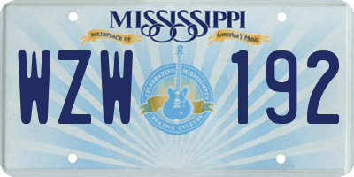 MS license plate WZW192