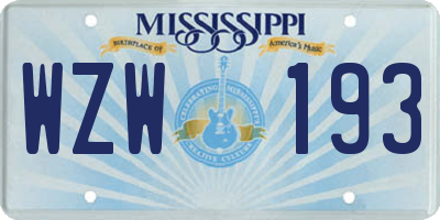 MS license plate WZW193
