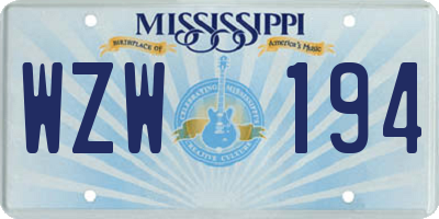 MS license plate WZW194