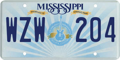 MS license plate WZW204
