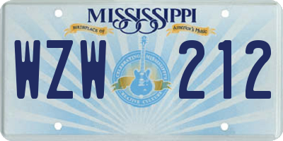 MS license plate WZW212