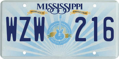 MS license plate WZW216