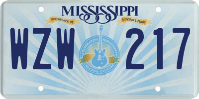 MS license plate WZW217