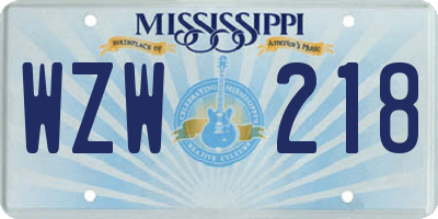 MS license plate WZW218
