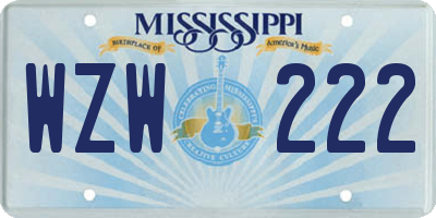 MS license plate WZW222
