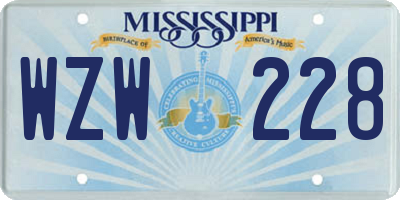 MS license plate WZW228