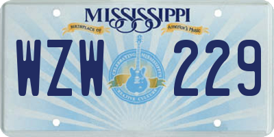 MS license plate WZW229