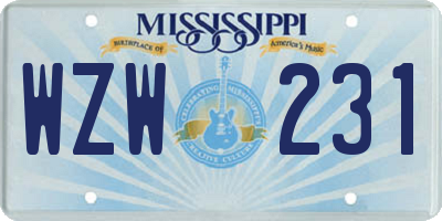 MS license plate WZW231
