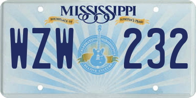 MS license plate WZW232