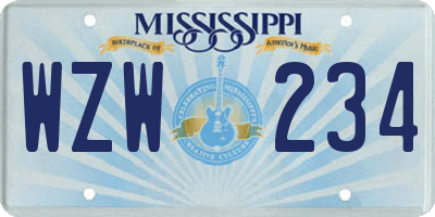 MS license plate WZW234