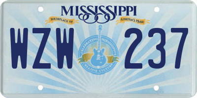 MS license plate WZW237