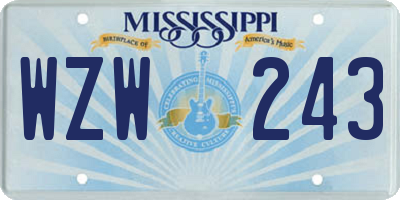 MS license plate WZW243