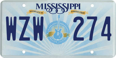 MS license plate WZW274