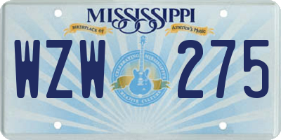 MS license plate WZW275