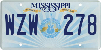 MS license plate WZW278