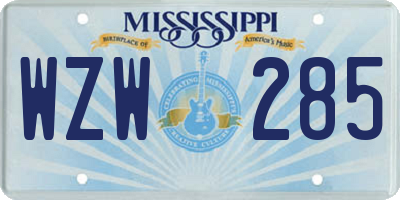 MS license plate WZW285