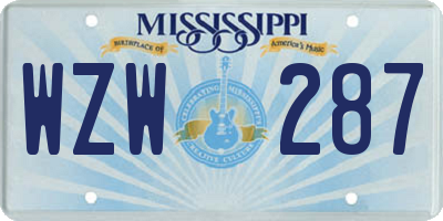 MS license plate WZW287
