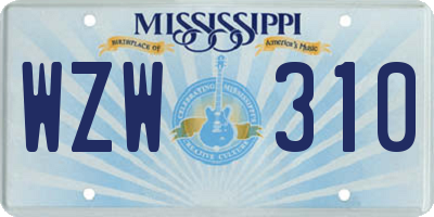 MS license plate WZW310