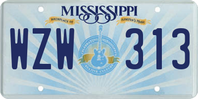 MS license plate WZW313