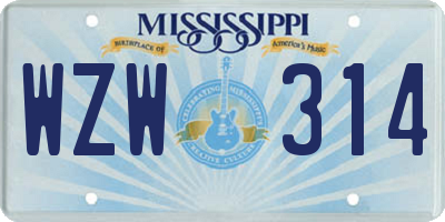MS license plate WZW314